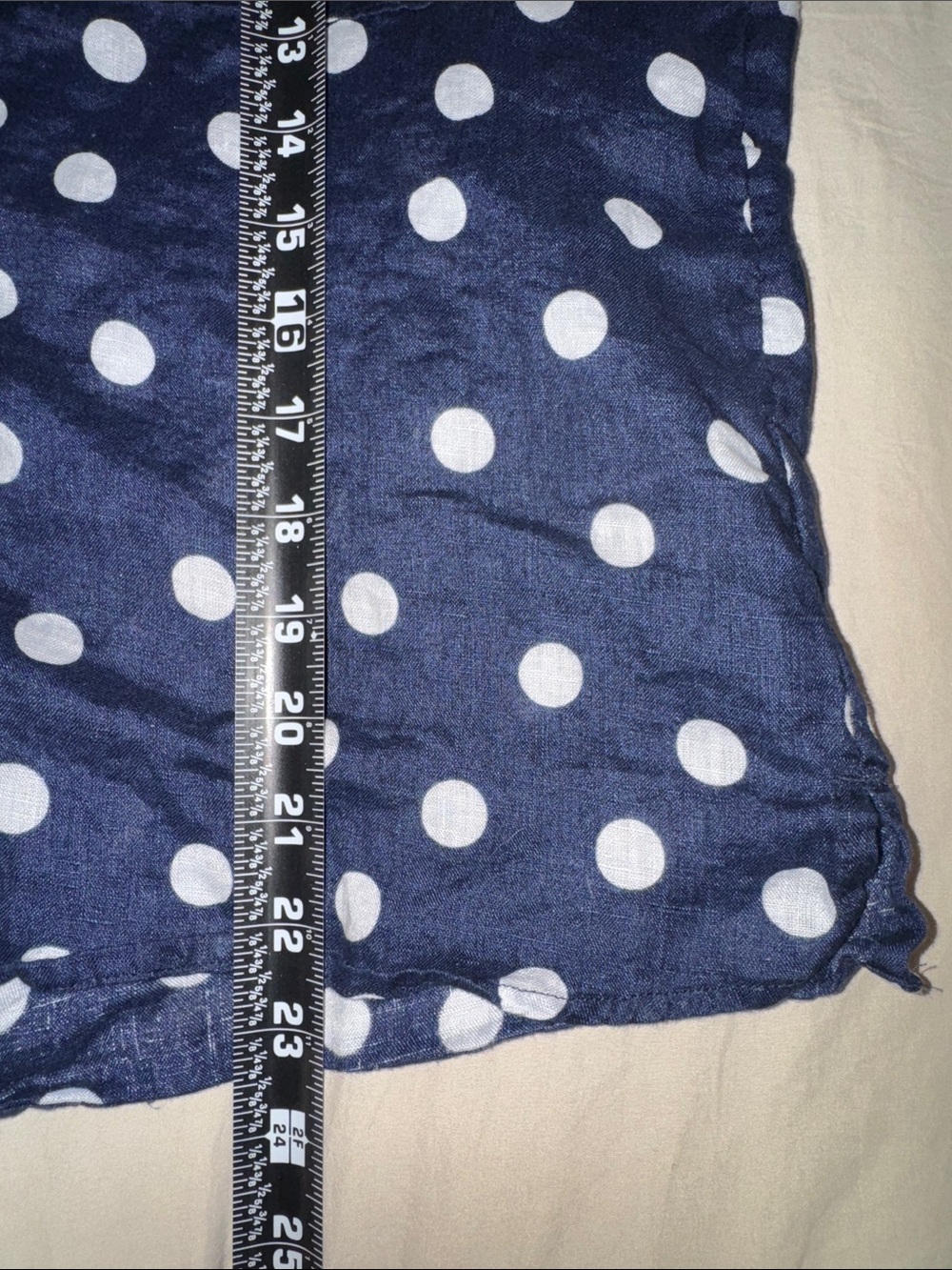 Anthropologie Maeve 100% Linen Navy and White Polka Dot Top Size Medium - Picture 7 of 7